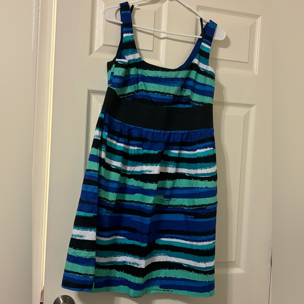 B. Smart Blue and Green Striped Dress